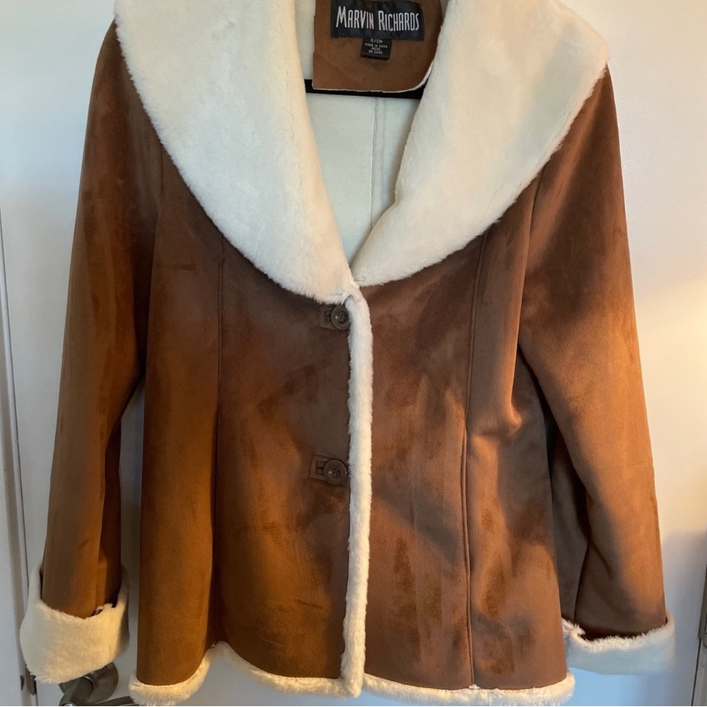 Marvin Richards Tan & Cream Faux Suede Teddy Faux Sherpa lined Jacket - Medium
